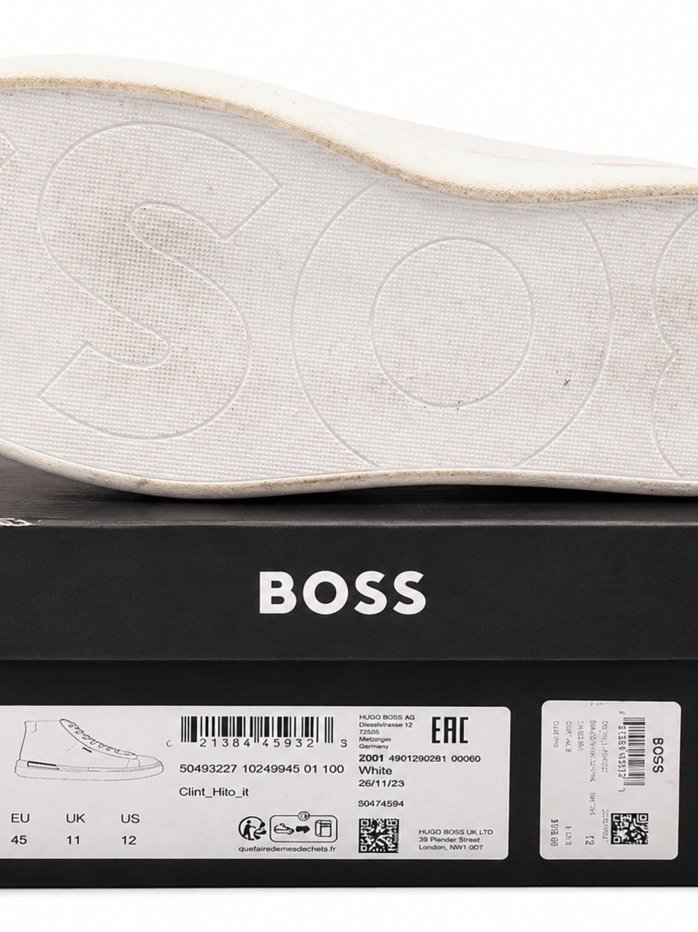 Hugo Boss White Leather High-Top Sneakers with Black and Tan Accents - Picture 5 of 8